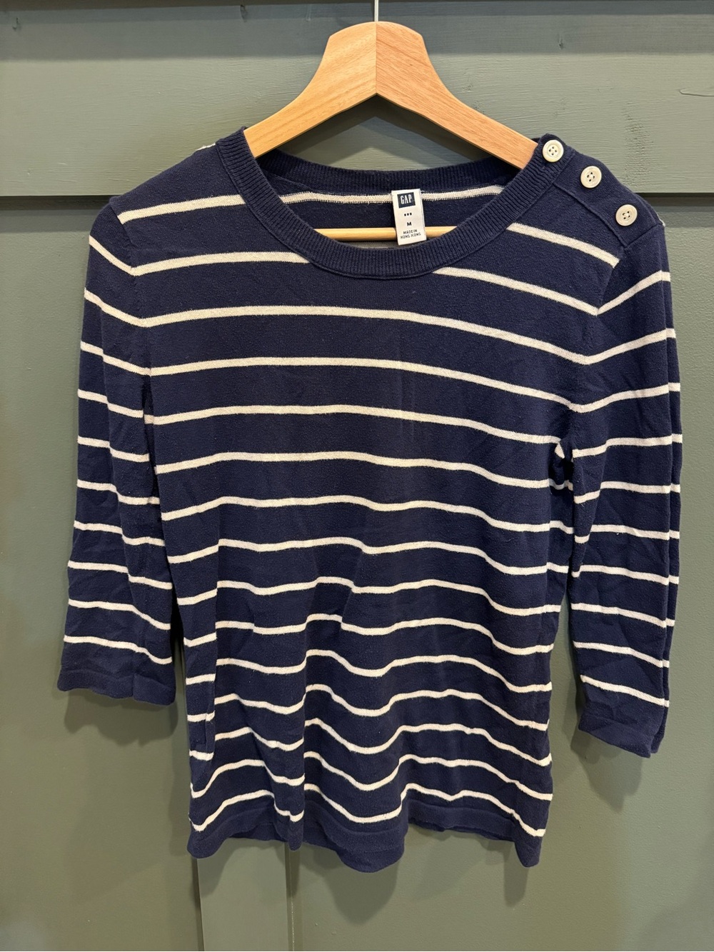 GAP 100% Cotton Striped Shoulder-Button Long Sleeve Sweater - So soft!